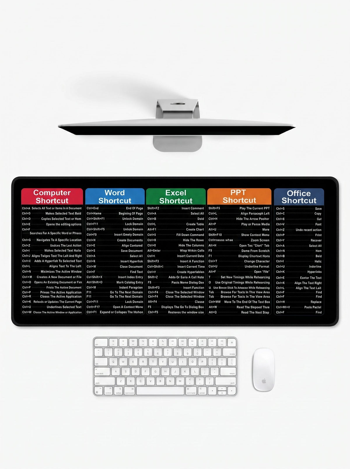 Shortcut Pro Max XL Deskmat with keyboard shortcuts printed across the surface