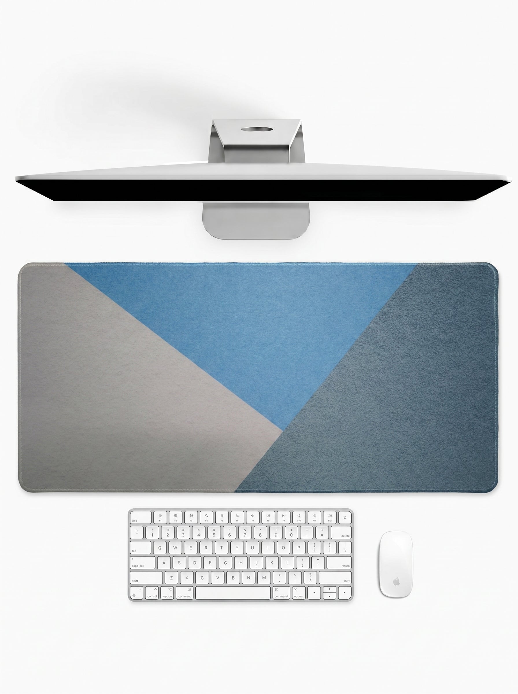 Arctic minimalist deskmat featuring blue and grey geometric design