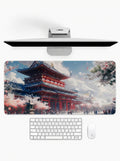Fuji Blossom Shrine deskmat featuring Japanese temple architecture and cherry blossoms