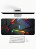 Glowing Obsidian Fracture deskmat featuring illuminated geometric patterns and stitched edges