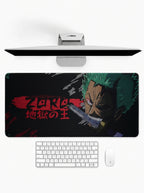 King of Hell deskmat featuring a legendary swordsman with dark anime artwork