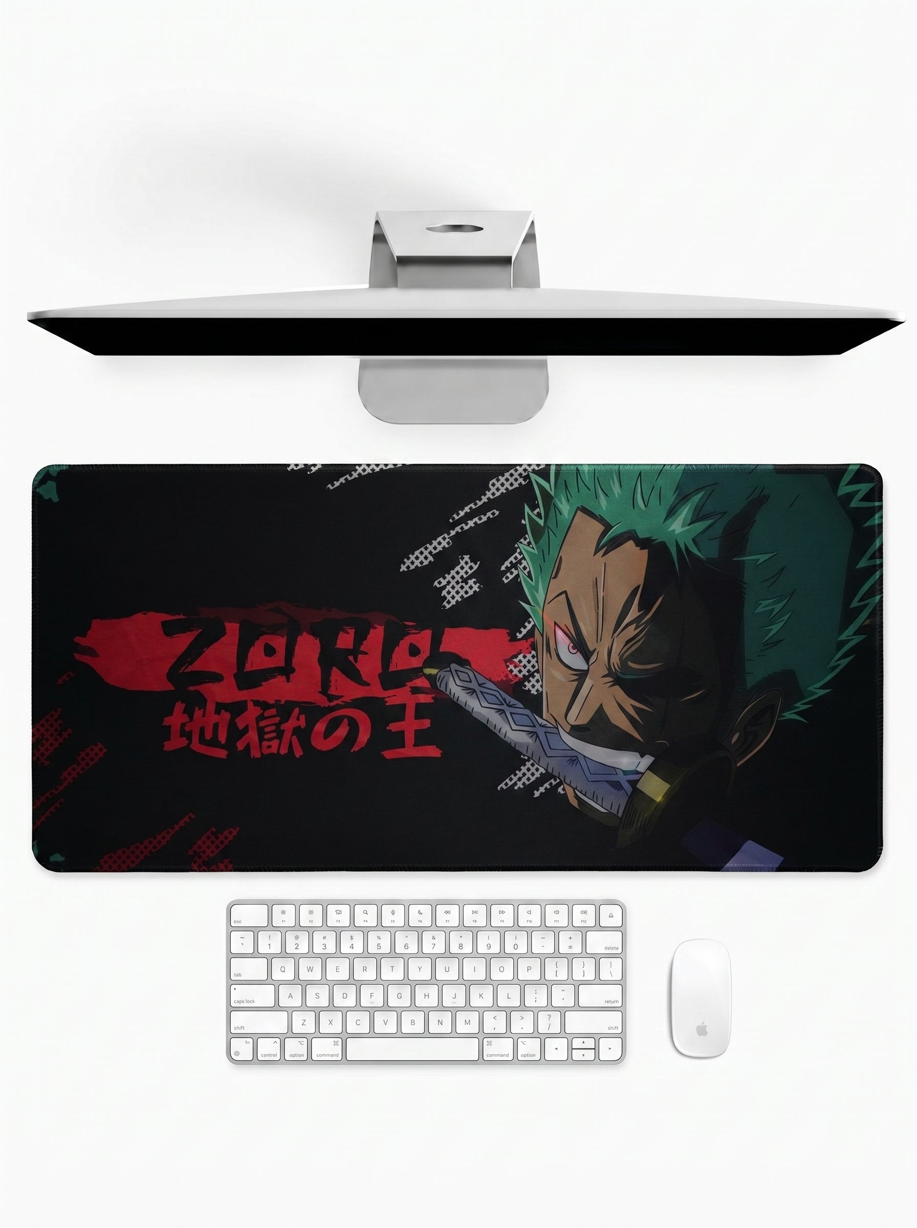 King of Hell deskmat featuring a legendary swordsman with dark anime artwork