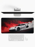 Phantom 911 deskmat featuring a white sports car drifting through red smoke