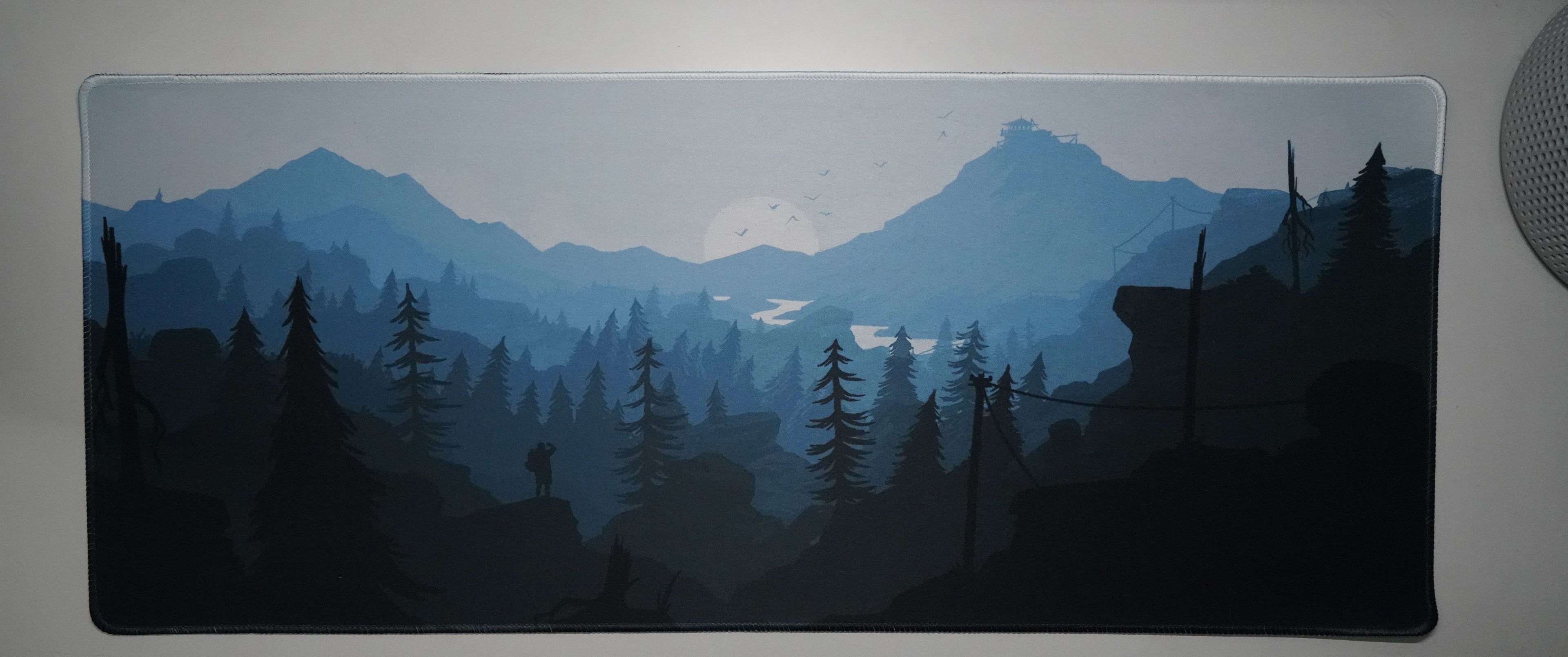 Misty Peaks: Blue Alpine Valley - Premium Desk Mat (4mm)