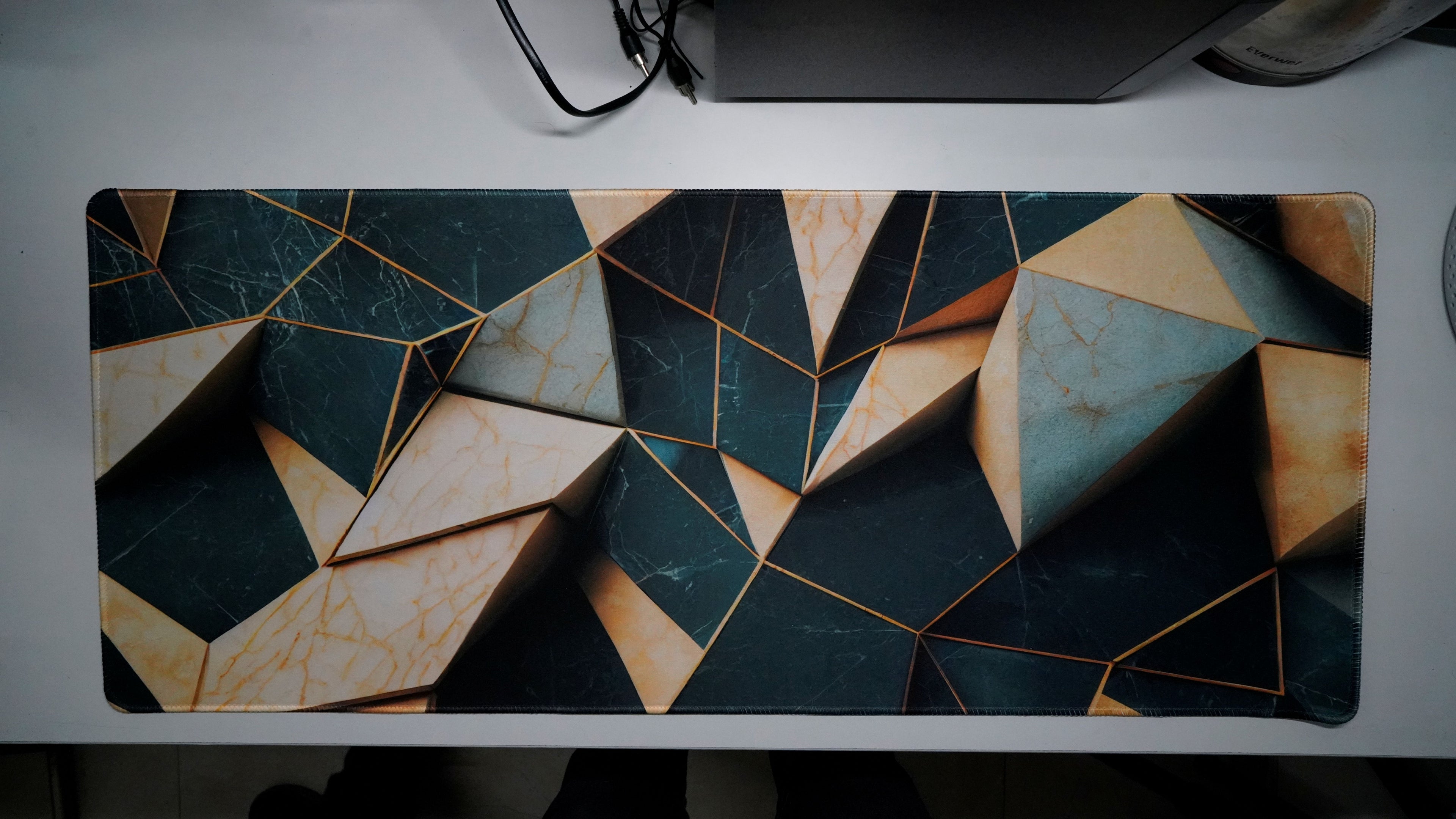 Geometric Luxe: Midnight Obsidian & Gold - Premium Desk Mat (4mm)