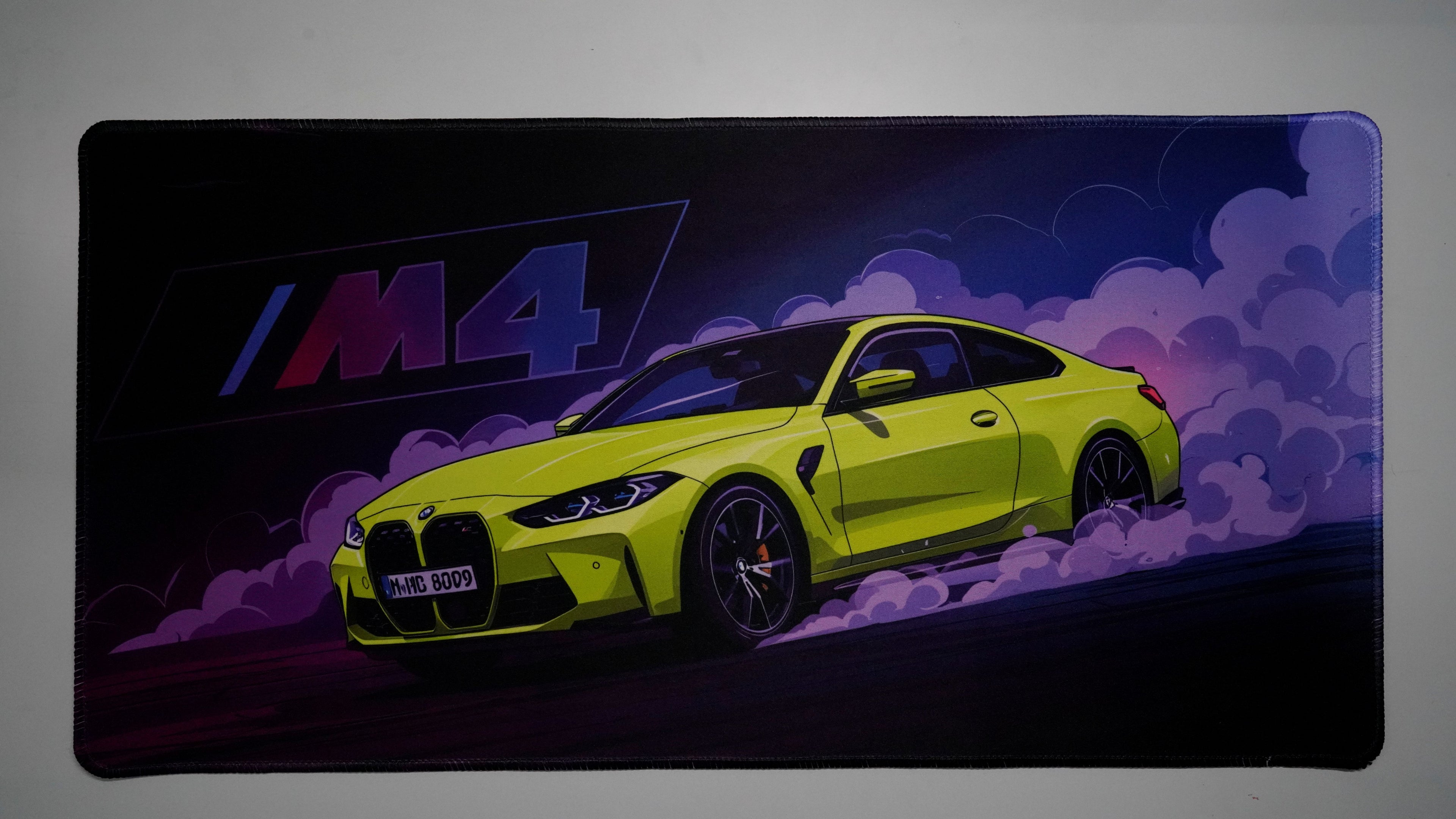 Neon Drift: The M4 Powerhouse - Premium Desk Mat (4mm)
