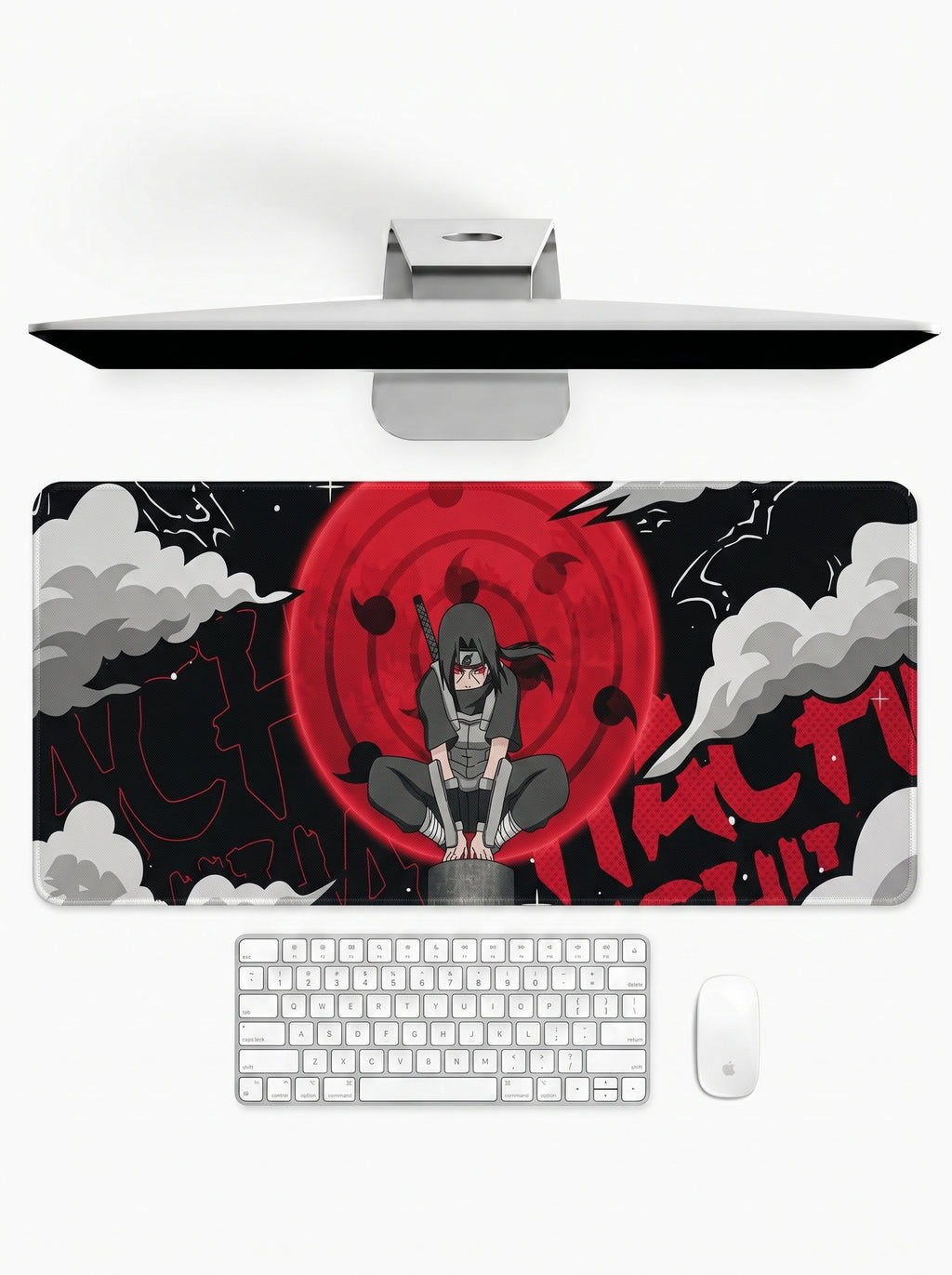 Rogue Ninja deskmat featuring a legendary shinobi beneath a crimson eye